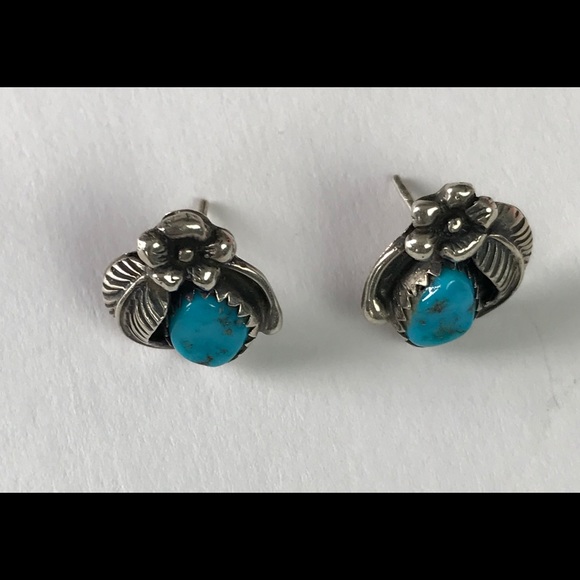 Vintage Authentic Turquoise Stone Earrings .925 Silver Signed - Picture 6 of 8